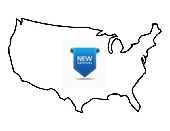 Outline of the U.S. with a "new arrivals" badge